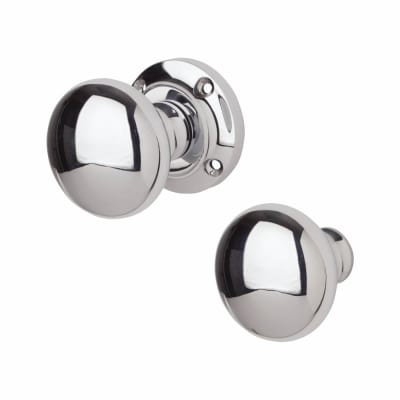 Polished Chrome Round Rim Door Knob - 56mm Rose Diameter