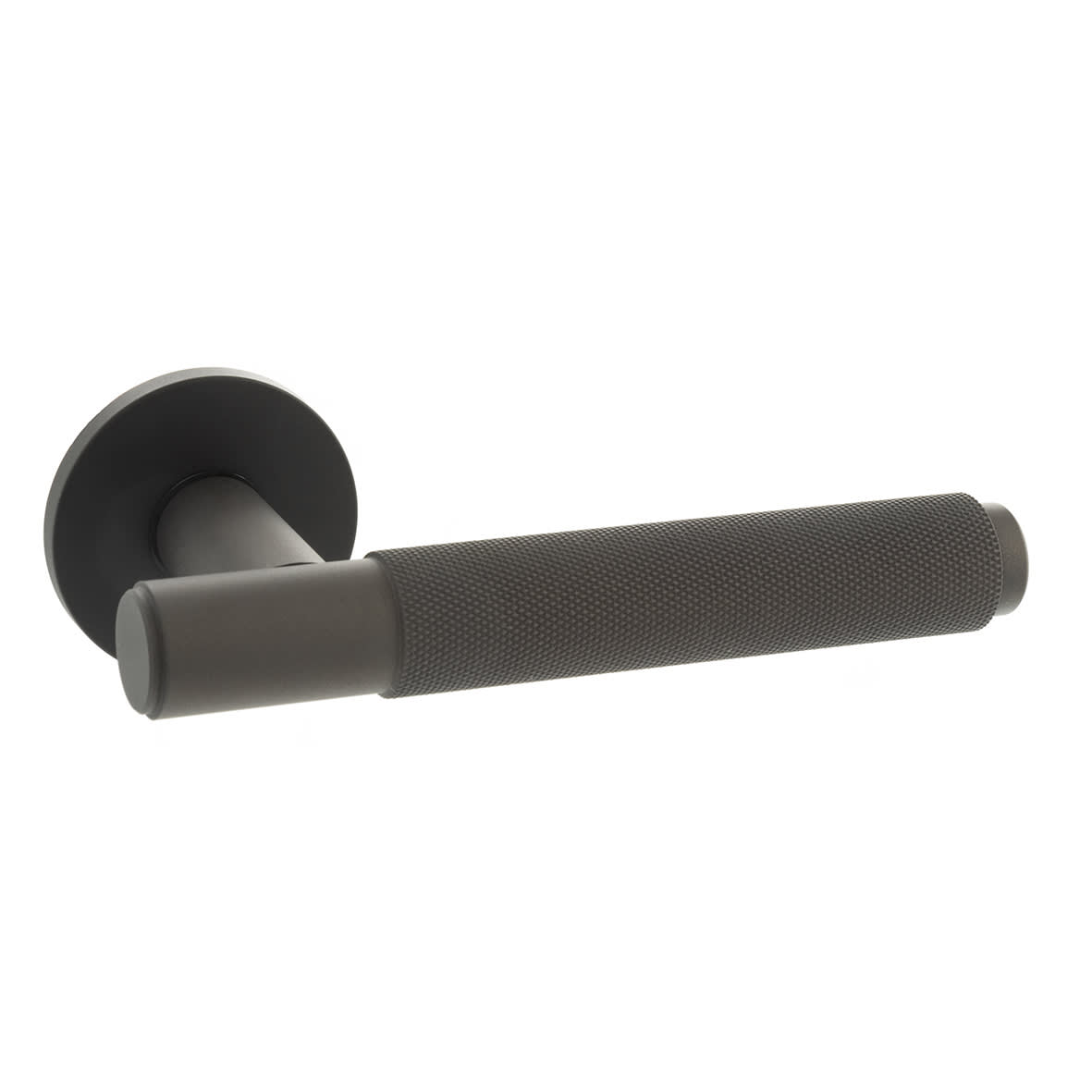 Millhouse Brass Crompton Knurled Door Handle on Rose - Urban Dark Bronze