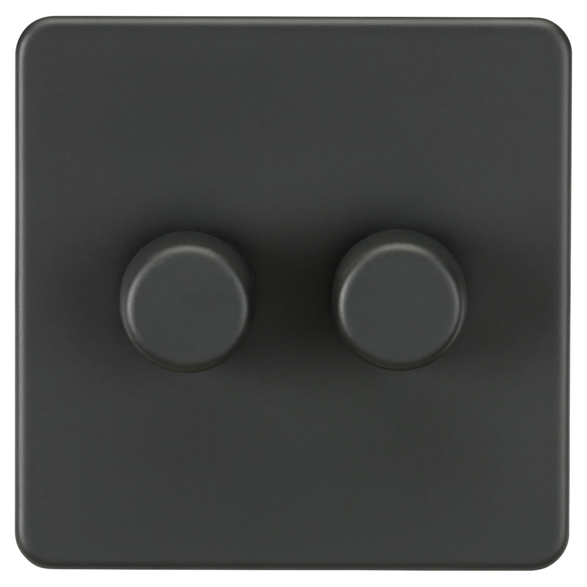 5 - 150W 2 Gang 2 Way Push On/Off Rotary Intelligent LED Dimmer Switch - Anthracite