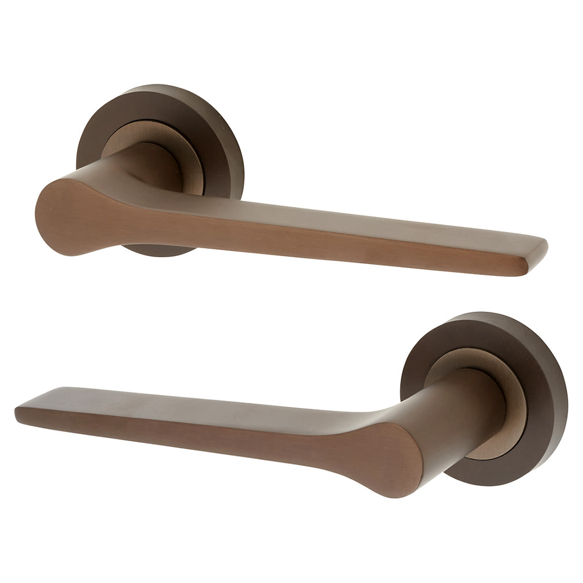 Dark Bronze Fire Rated Door Handles on Round Rose - Geo Range