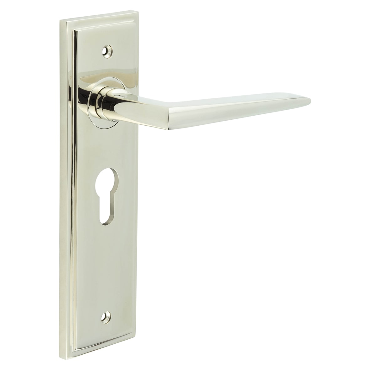 Polished Nickel Fire Rated Euro Lock Door Handles - Mayfair - 200 x 55mm