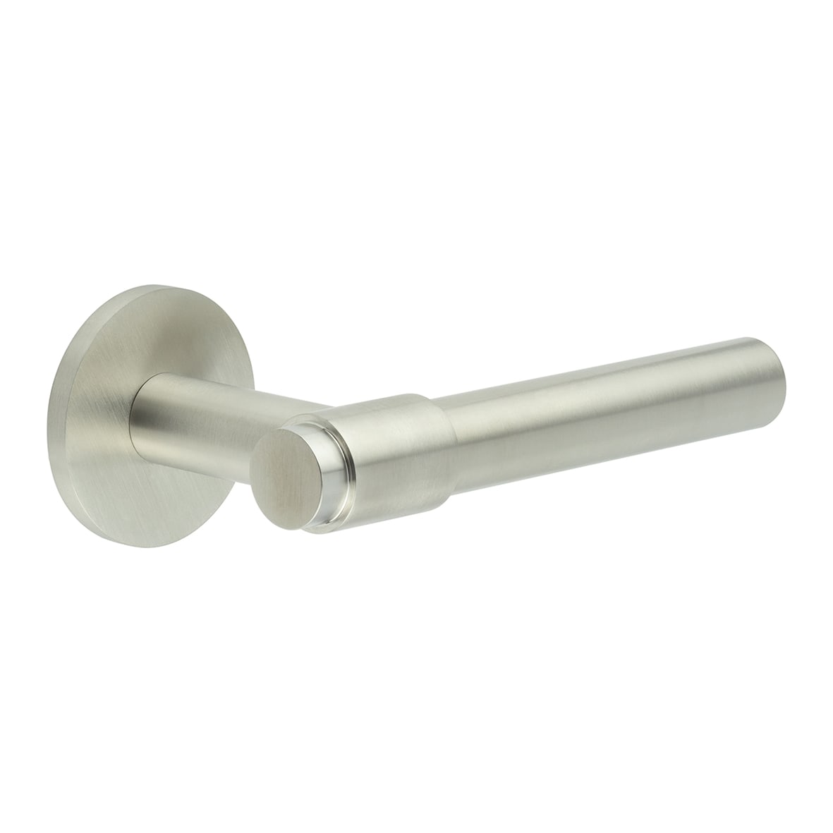 Satin Stainless Steel Sprung Fire Rated Door Handles on Round Rose - CR-103 Range