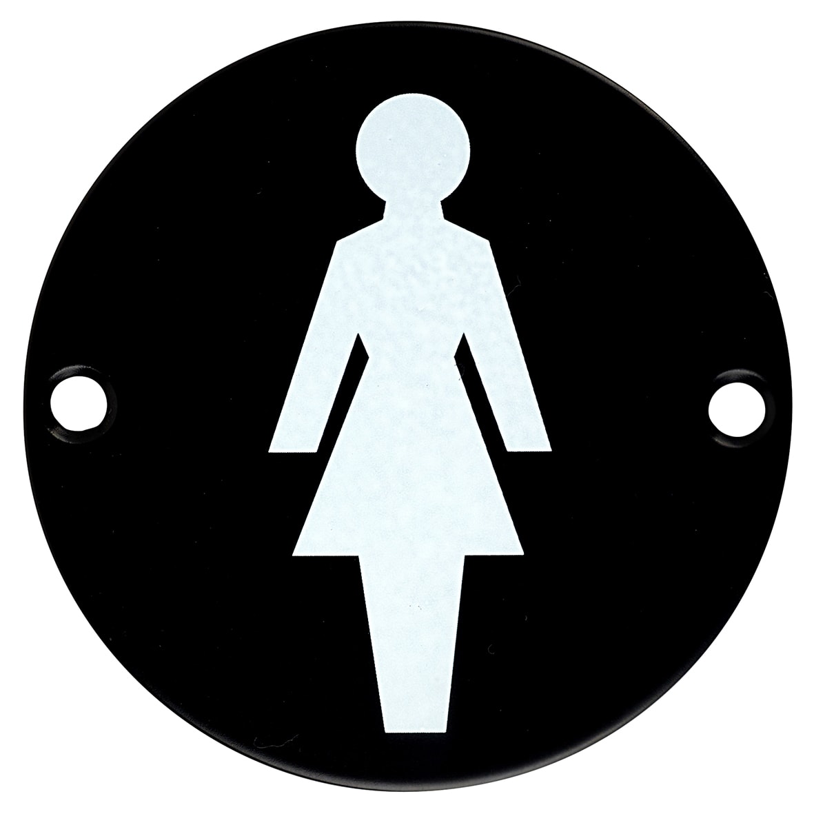 Female Toilet Door Sign - 75mm Diameter - Matt Black