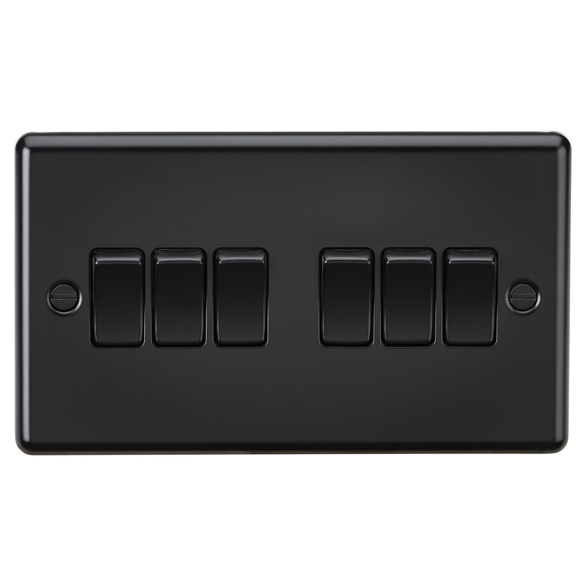 10AX 6 Gang 2 Way Round Edge Light Switch - Matt Black