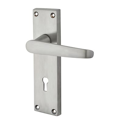 Satin Chrome Budget Straight Keyhole Door Handles - Mia Range - 153 x 42mm