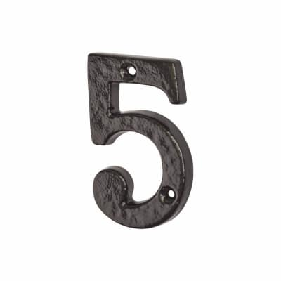 76mm Screw Fix Door Numeral - 5 - Metalized Antique Black Iron