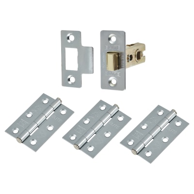 Tubular Latch Pack - 57mm Backset - 3 x Fire Rated Button Tip Hinges - Satin Chrome