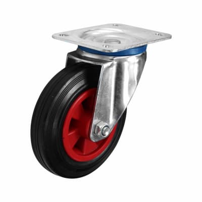 Heavy Duty Industrial Castor - Swivel - 135kg Max Weight - 160mm Diameter - Black/Red