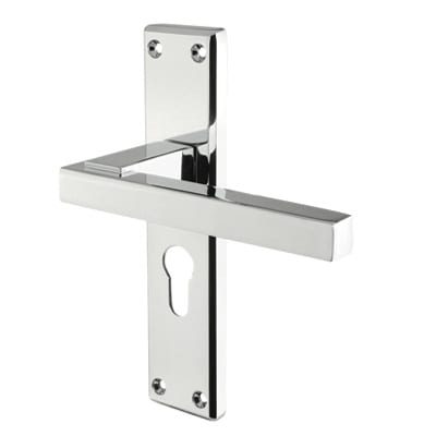 Brass Polished Chrome Euro Lock Door Handles - Stratus Range - 180 x 40mm