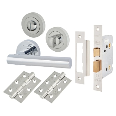 Polished Chrome Bathroom Lock Door Handles on Rose Pack - Bella Range