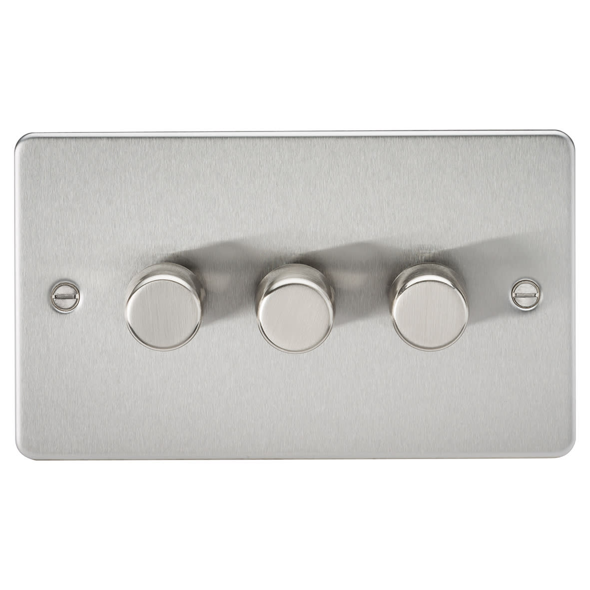 5-150W 3 Gang 2 Way Push On/Off Rotary Flat Intelligent LED Dimmer - Brushed Chrome