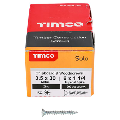 Solo Chippy Pozi Countersunk Wood Screws - 3.5 x 30mm - Zinc Plated - Pack of 200