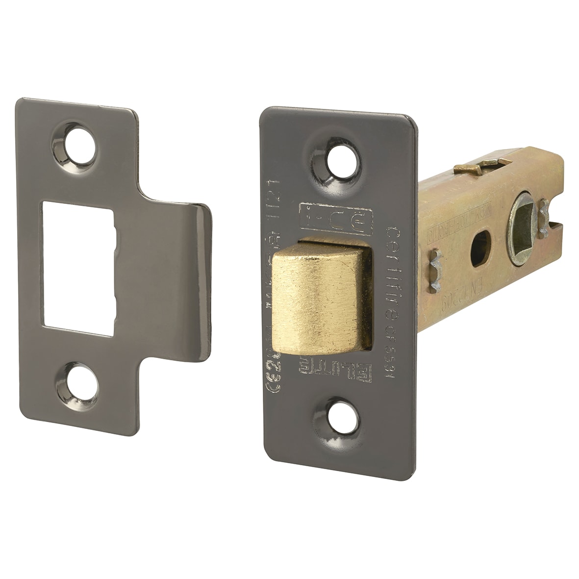 Bolt Through Tubular Latch - 75mm Case - 57mm Backset - Square - Black Nickel
