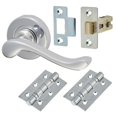Marcus Polished Chrome Scroll Latch Door Handles on Rose Pack - Bedford Range