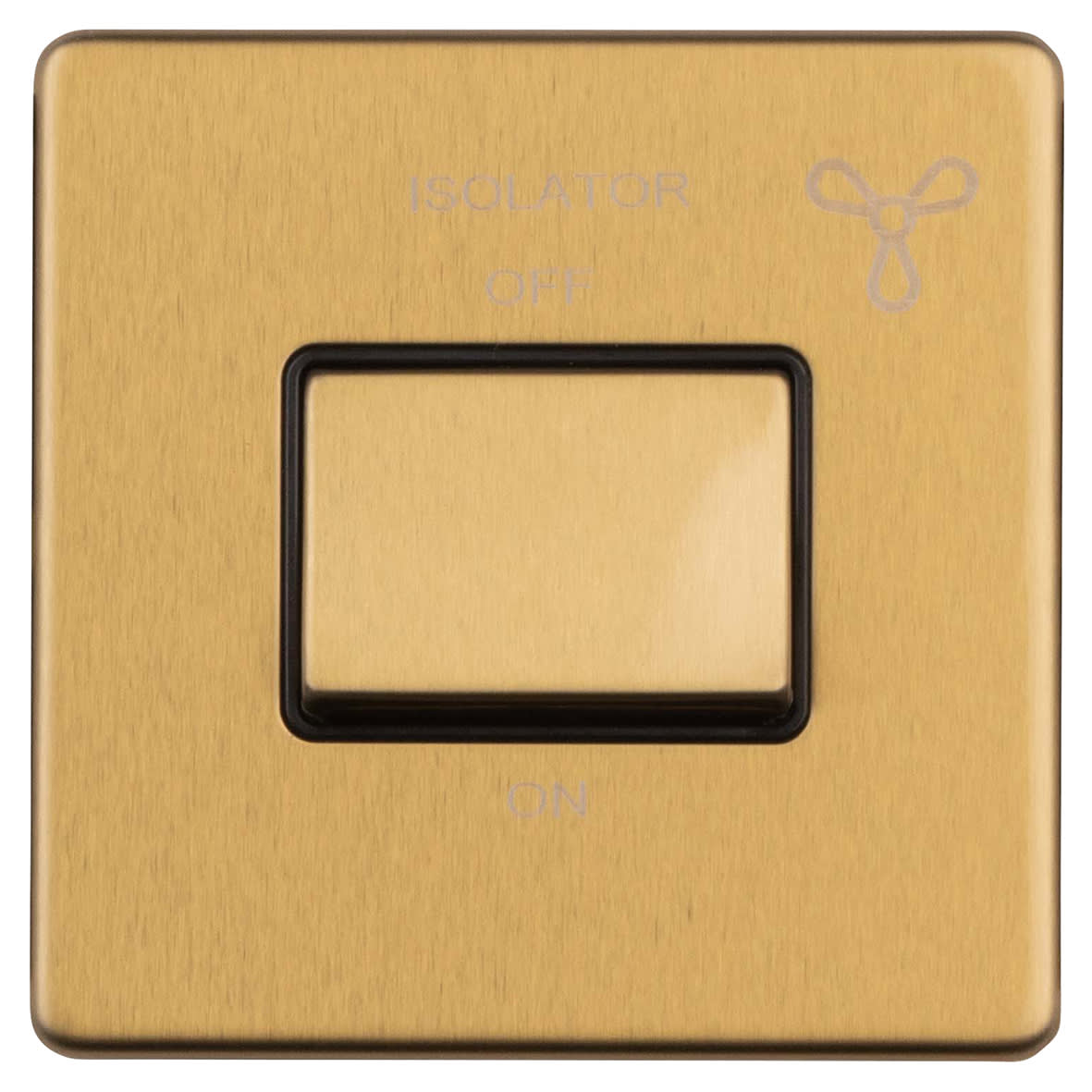 Concealed 10A 1 Gang Screwless Flat Plate Triple Pole Fan Isolator Switch - Satin Brass