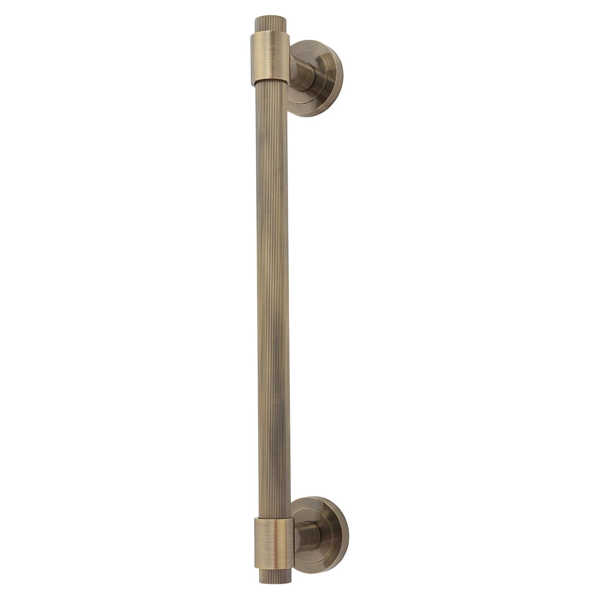 Antique Brass 52mm Lines T-Bar Door Pull Handle on Rose - Screw Fix - 300mm Centres