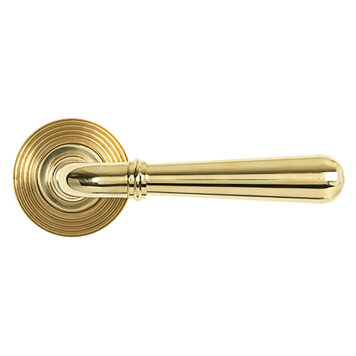 Polished Brass Door Handles on Round Beehive Rose - Newbury Range