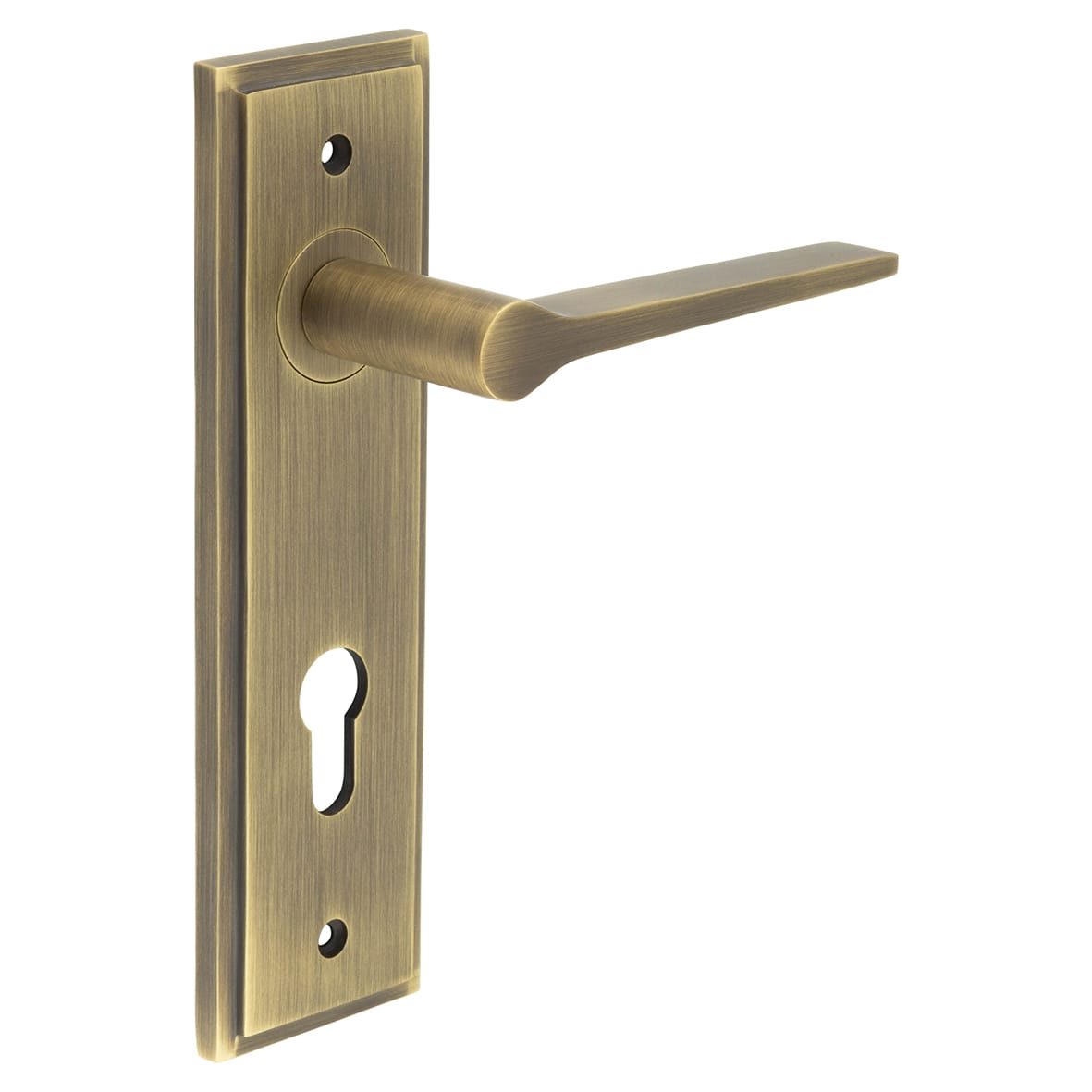 Antique Brass Fire Rated DIN Euro Lock Door Handles - Knightsbridge - 200 x 55mm