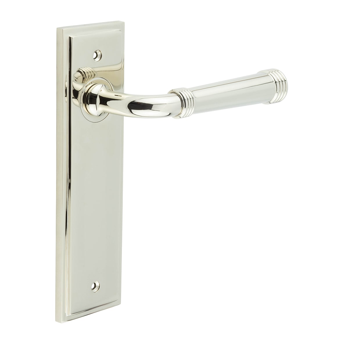 Polished Nickel Fire Rated Latch Door Handles - Highgate - 200 x 55mm