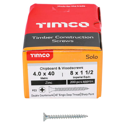 Solo Chippy Pozi Countersunk Wood Screws - 4.0 x 40mm - Zinc Plated - Pack of 200