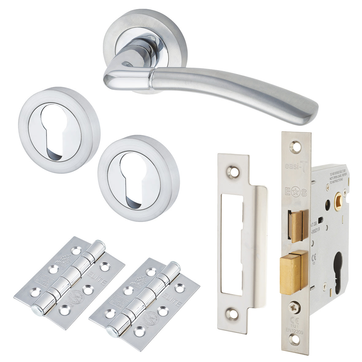 Satin/Polished Euro Lock Door Handles on Rose Pack - Berkshire Range