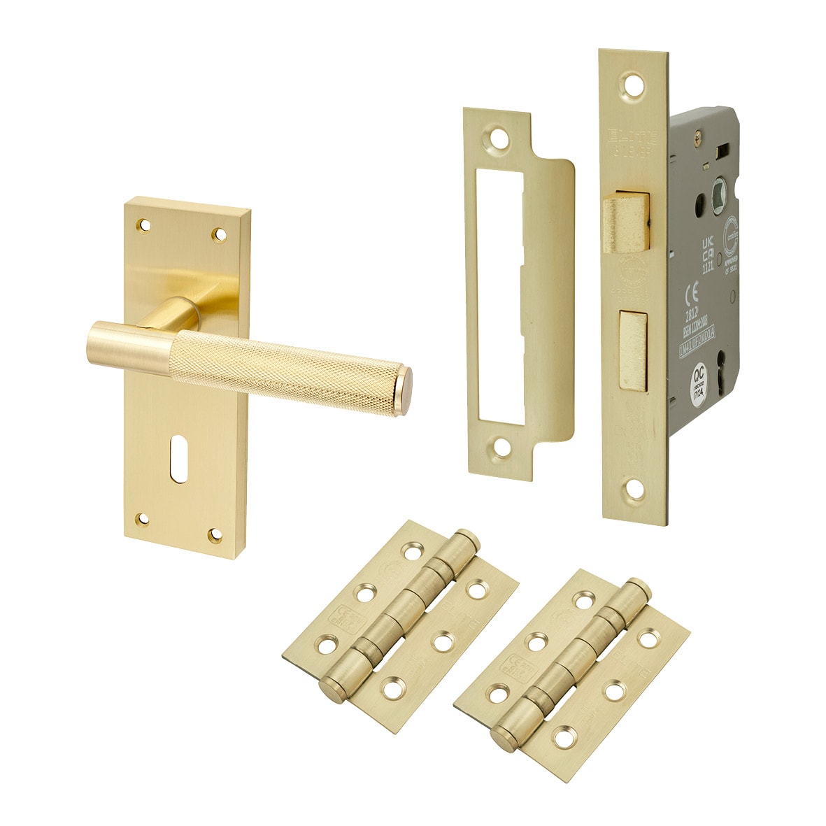 Satin Brass Knurled 3 Lever Sashlock Door Handles Pack - Remi Range