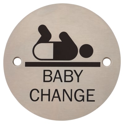 Baby Change Door Sign - 75mm Diameter - Satin Stainless Steel