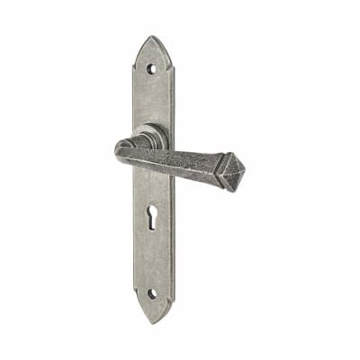 Pewter Gothic Keyhole Lock Door Handles - Long Plate - 247 x 44mm