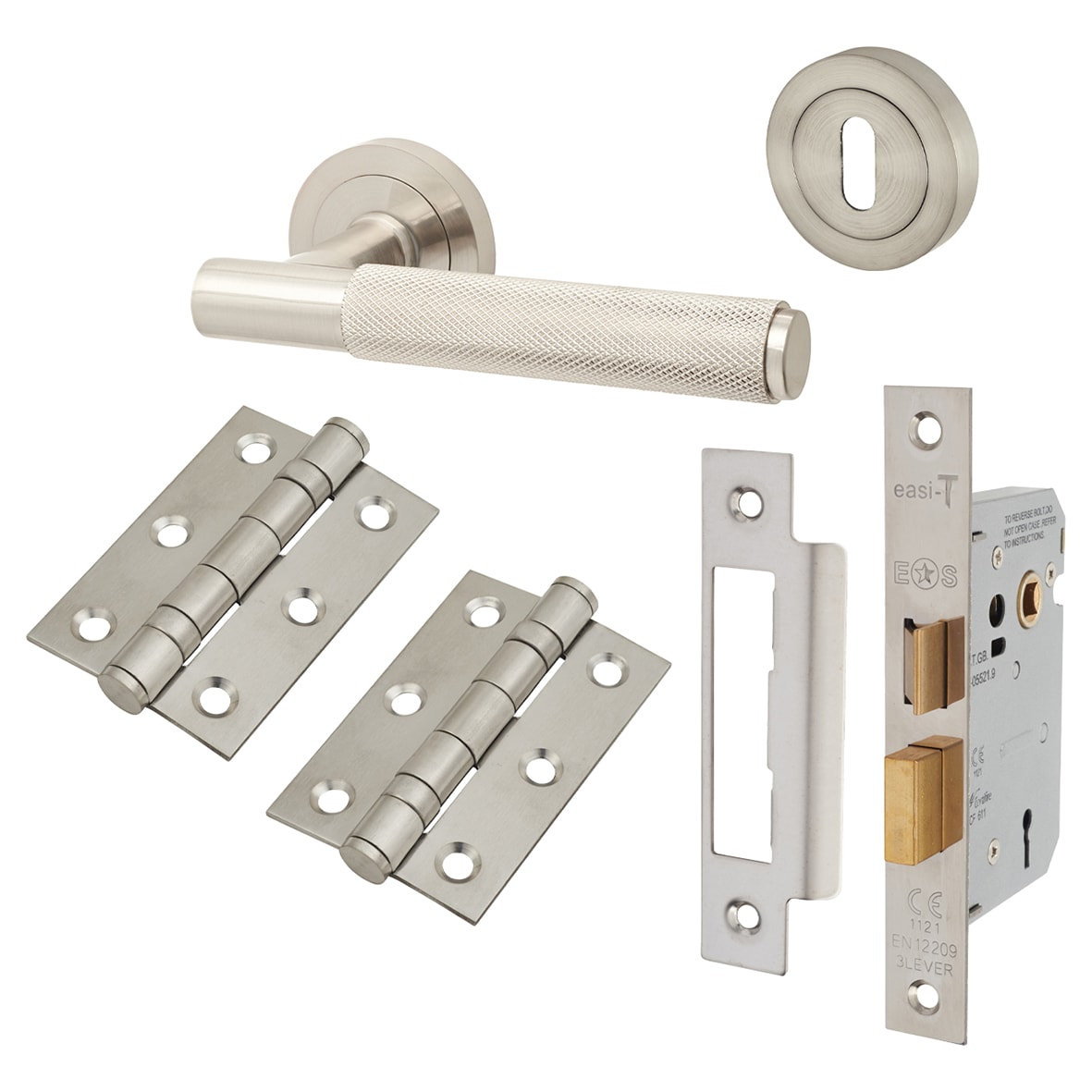 Satin Nickel Knurled 3 Lever Sashlock Door Handles Pack - Remi Range