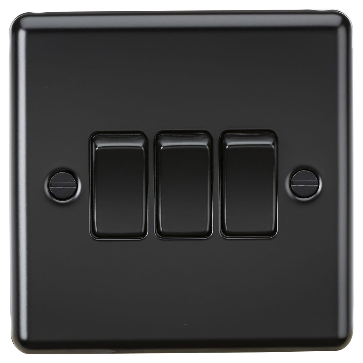 10AX 3 Gang 2 Way Round Edge Light Switch - Matt Black