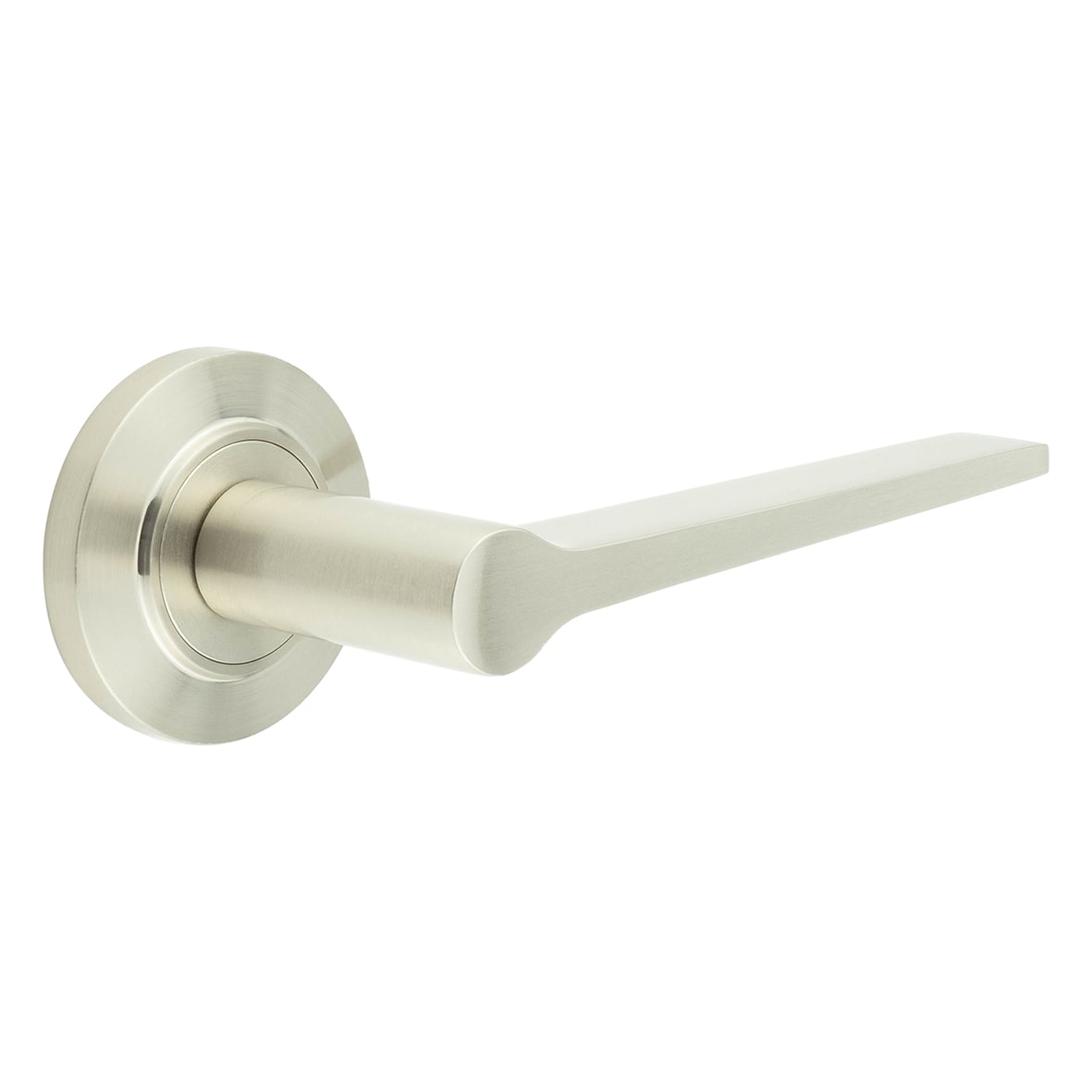 Satin Nickel Fire Rated Door Handles on Round Chamfered Rose - Knightsbridge Range