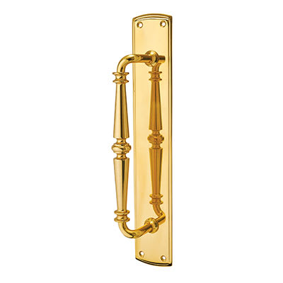 Polished Brass Offset Door Pull Handle on Plate - Screw Fix - 380 x 65mm