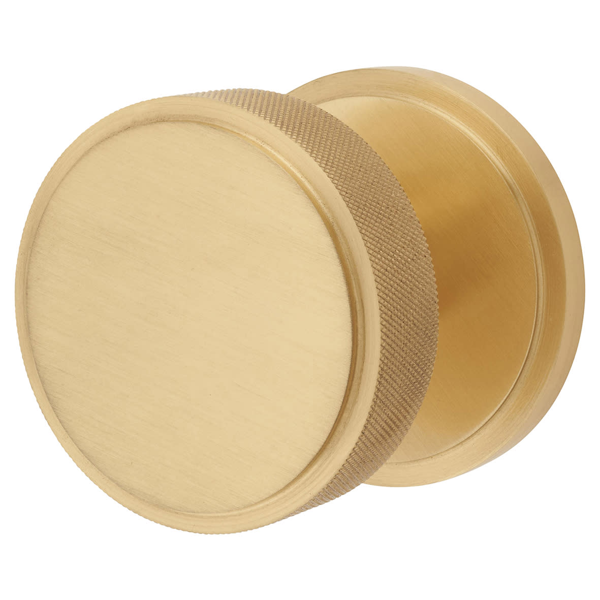 Satin Brass Round Knurled Centre Door Knob - 80mm Rose Diameter