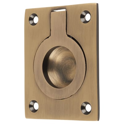 Rectangular Flush Ring Cabinet Pull Handle - 63 x 50mm - Antique Brass