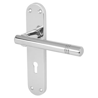 Polished Chrome Keyhole Lock Door Handles - Bologna Range - 182 x 39mm