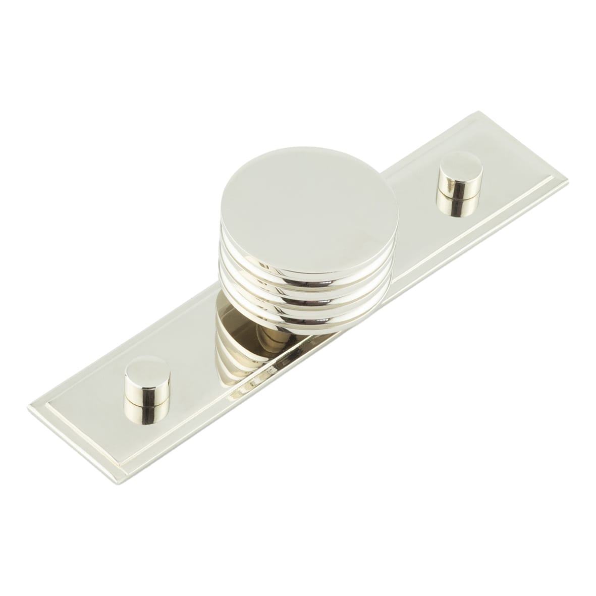 Sturt Grooved Round Cabinet Knob on Stepped Backplate - 40mm Diameter - Polished Nickel