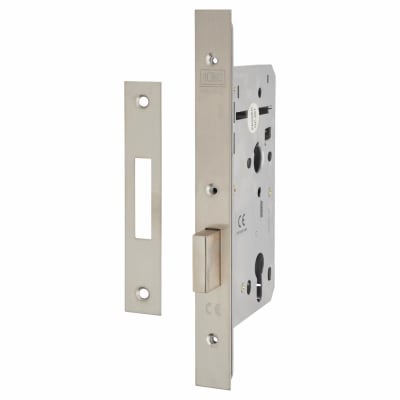Heavy Duty Euro Deadlock - 90mm Case - 60mm Backset - Square - Satin Stainless Steel