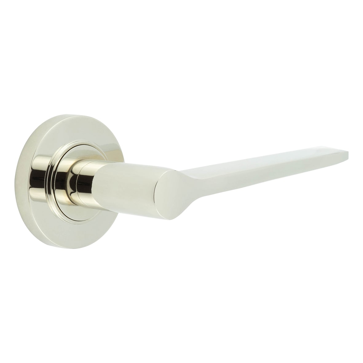 Polished Nickel Fire Rated Door Handles on Round Rose - Knightsbridge Range