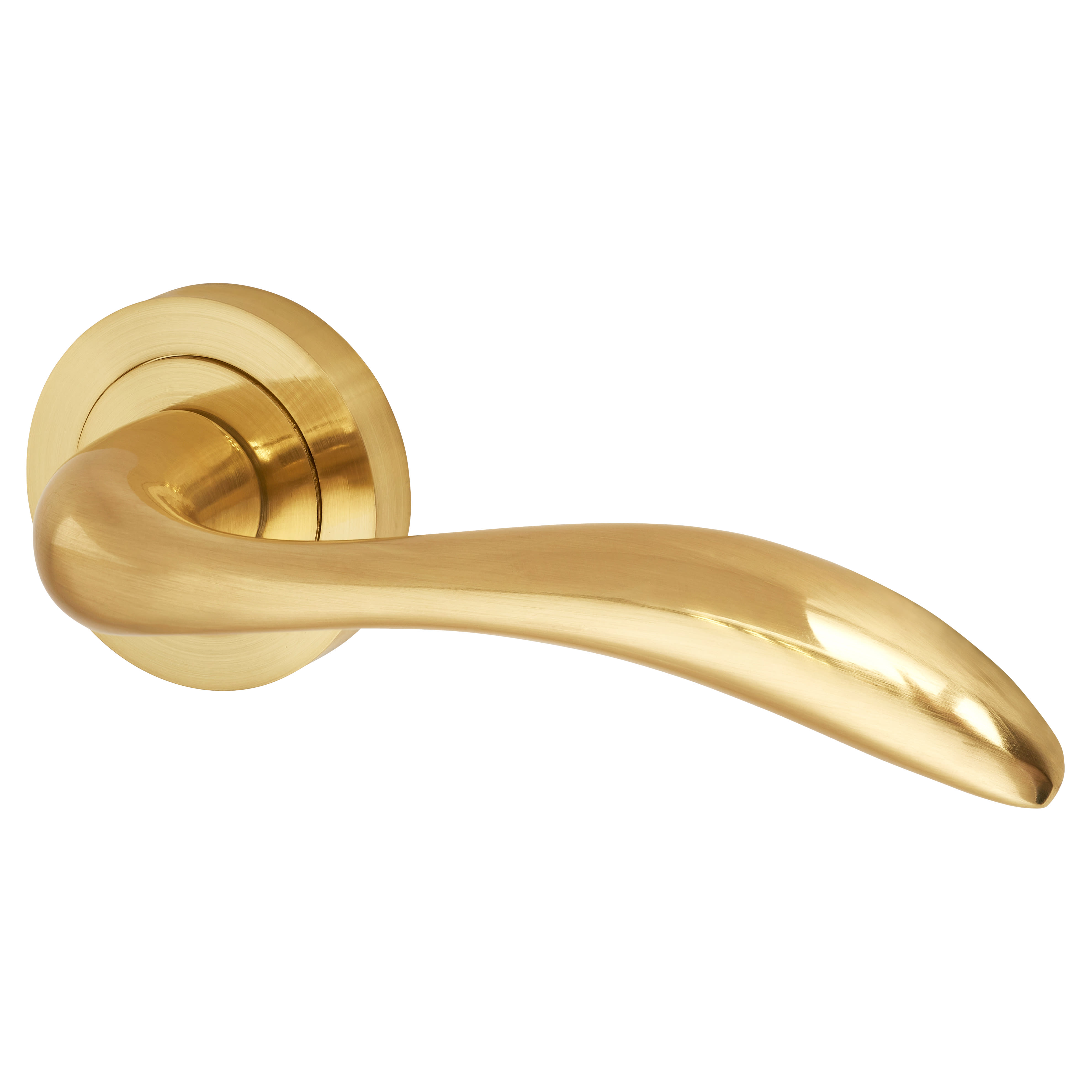 Satin Brass Door Handles on Round Rose - Sussex Range