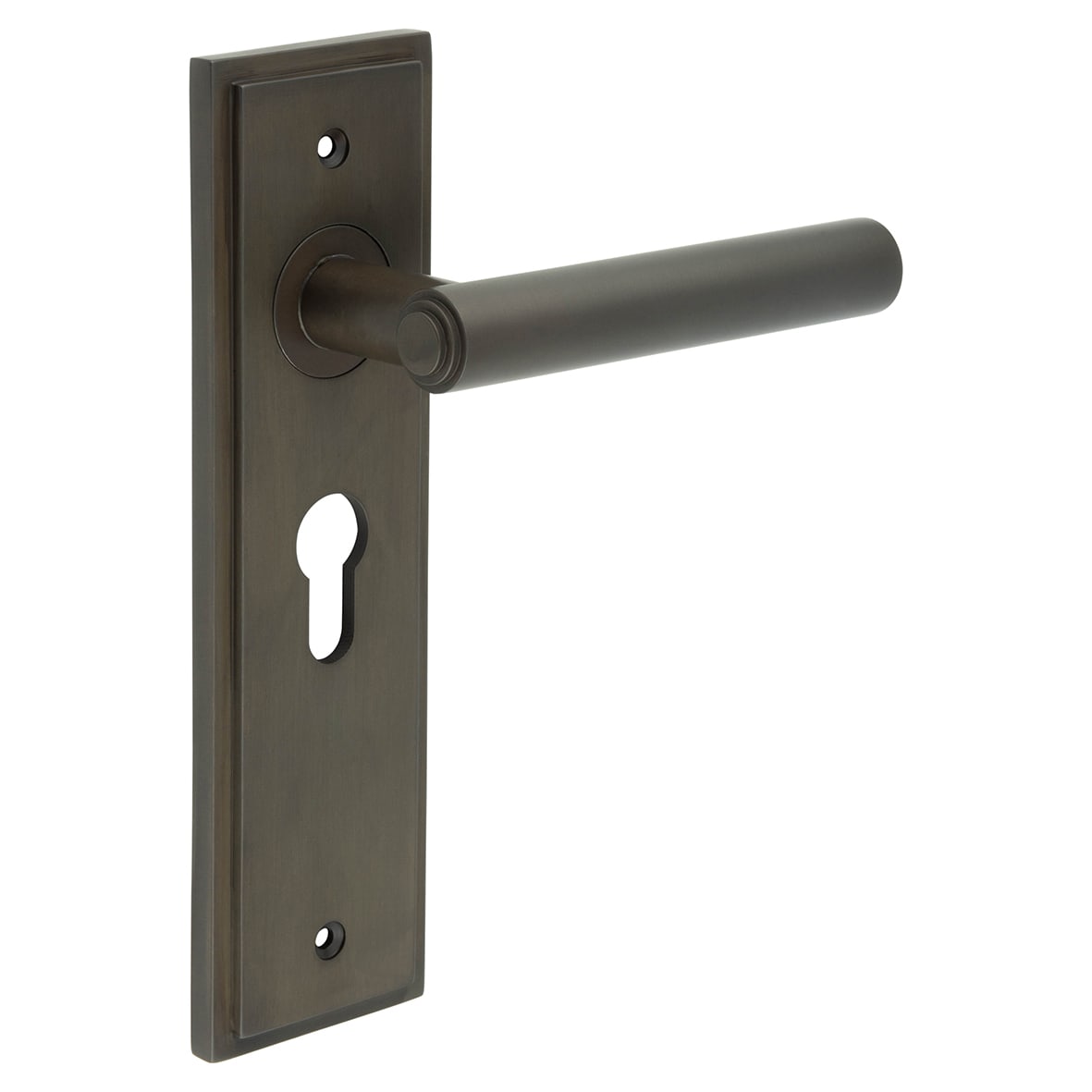 Dark Bronze Fire Rated Euro Lock Door Handles - Richmond - 200 x 55mm
