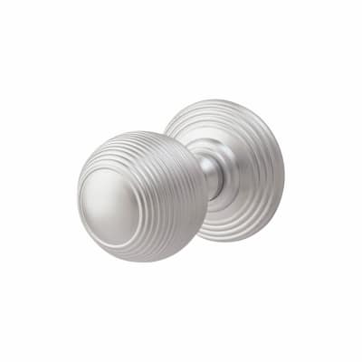 Satin Chrome Reeded Mortice Door Knob - 70mm Rose Diameter - Delamain Range
