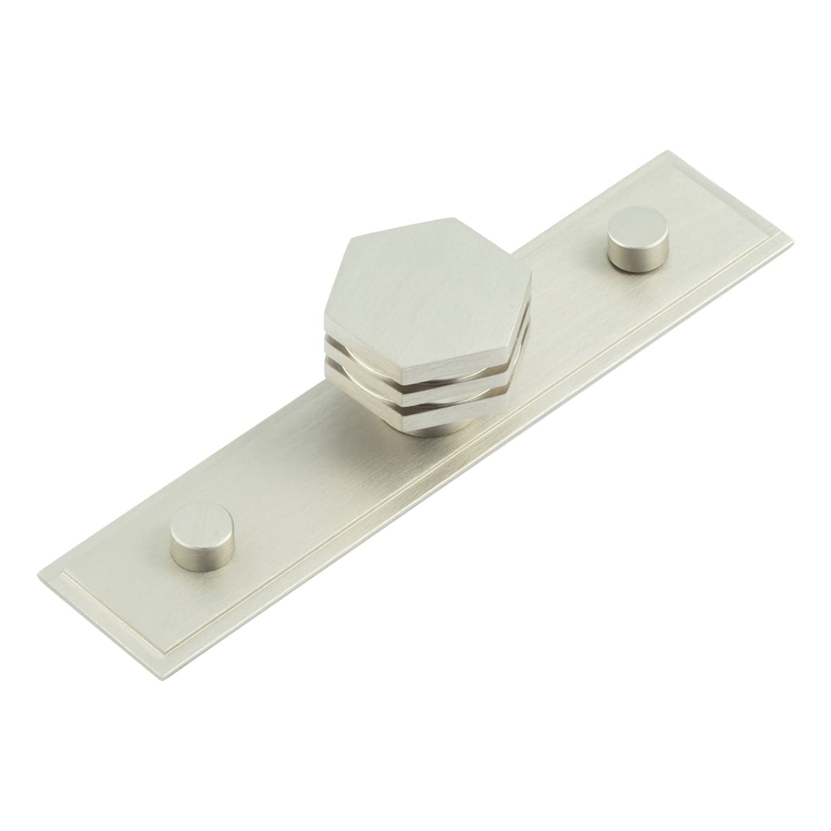 Nile Hex Cabinet Knob on Stepped Backplate - 30mm Diameter - Satin Nickel
