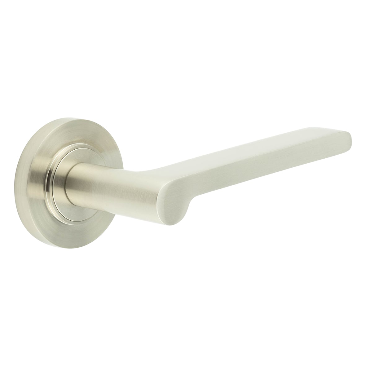 Satin Nickel Fire Rated Door Handles on Round Rose - Fitzrovia Range