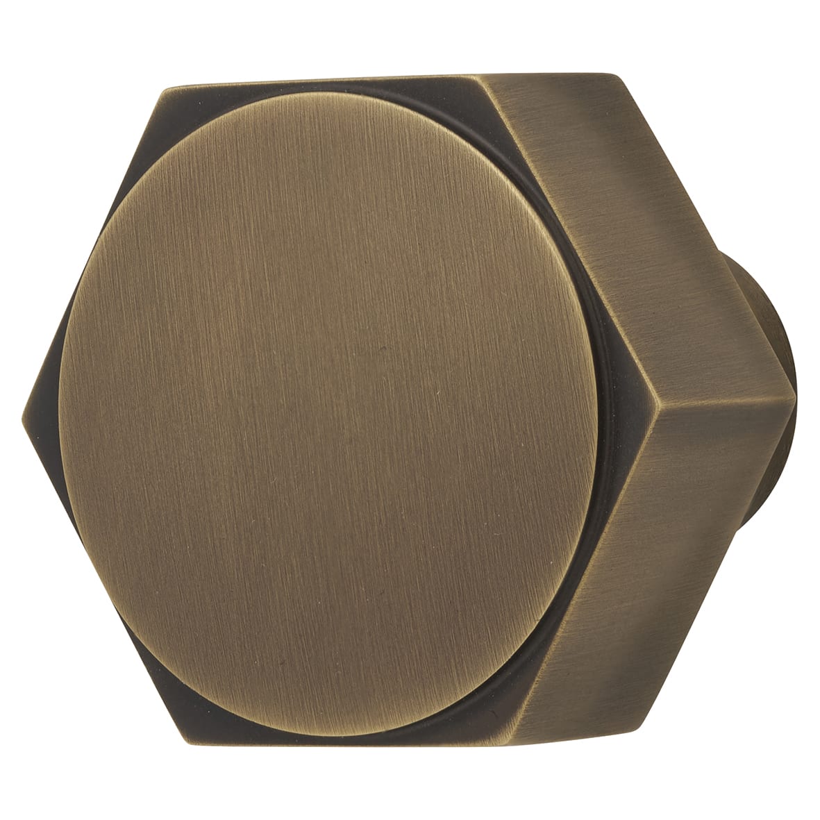 Vesper Hex Cabinet Knob - 40mm Diameter - Antique Brass