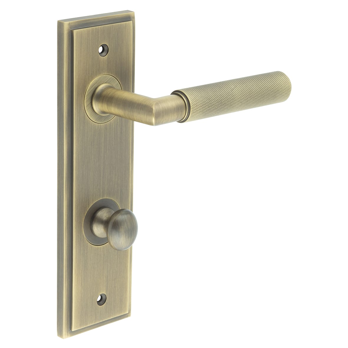 Antique Brass Fire Rated DIN Bathroom Door Handles - Piccadilly - Inner 1 - 200 x 55mm