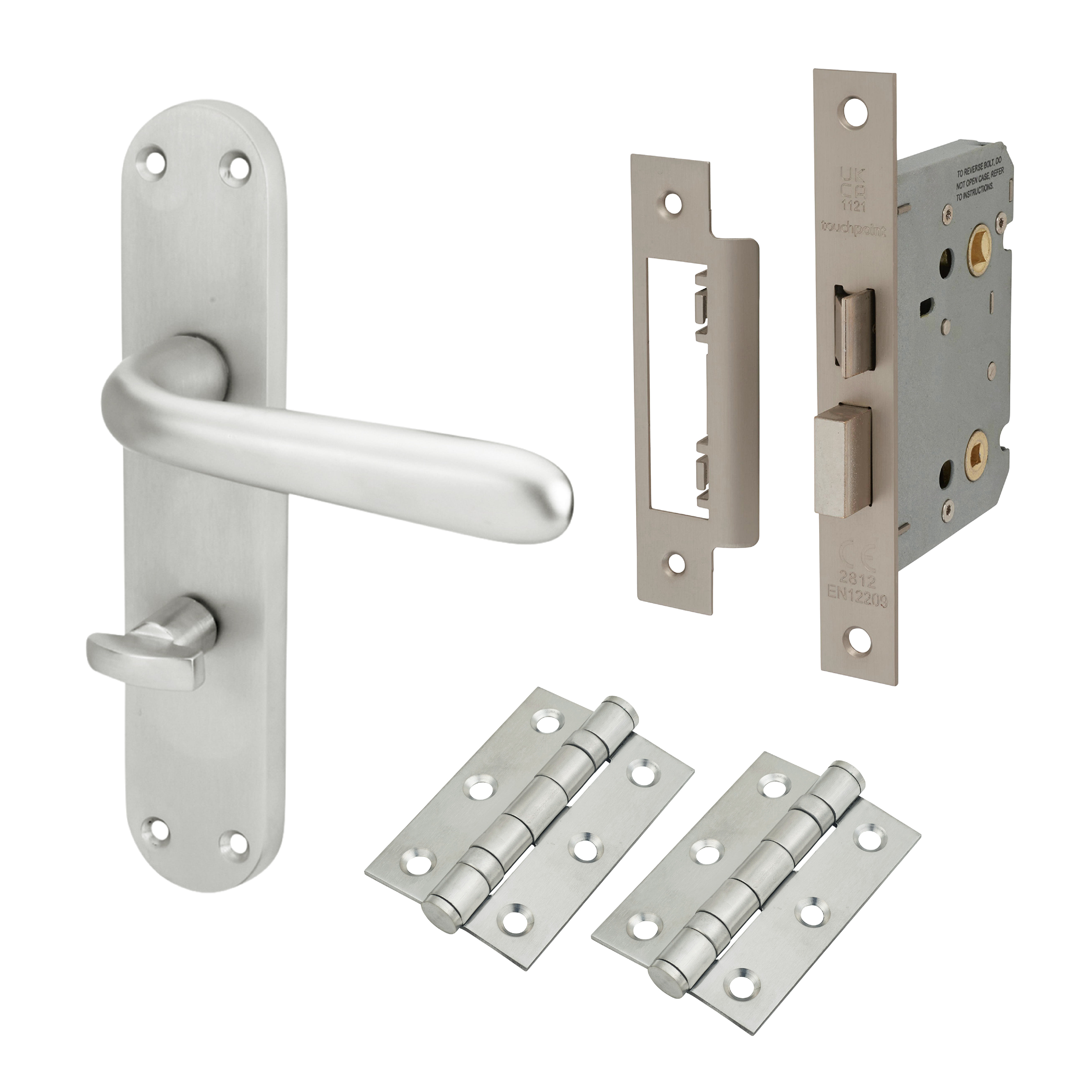 Satin Chrome Bathroom Lock Door Handles Pack - Arezzo Range
