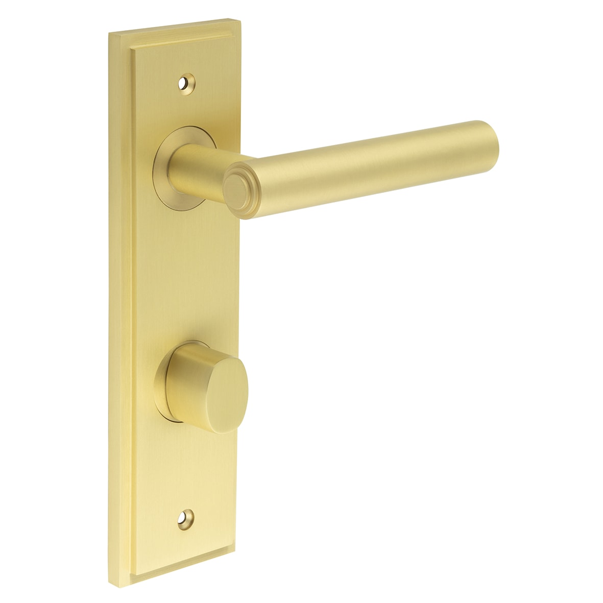 Satin Brass Fire Rated DIN Bathroom Door Handles - Richmond - Inner 2 - 200 x 55mm