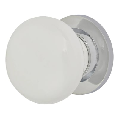 White and Chrome Porcelain Mortice/Rim Door Knob - 60mm Rose Diameter