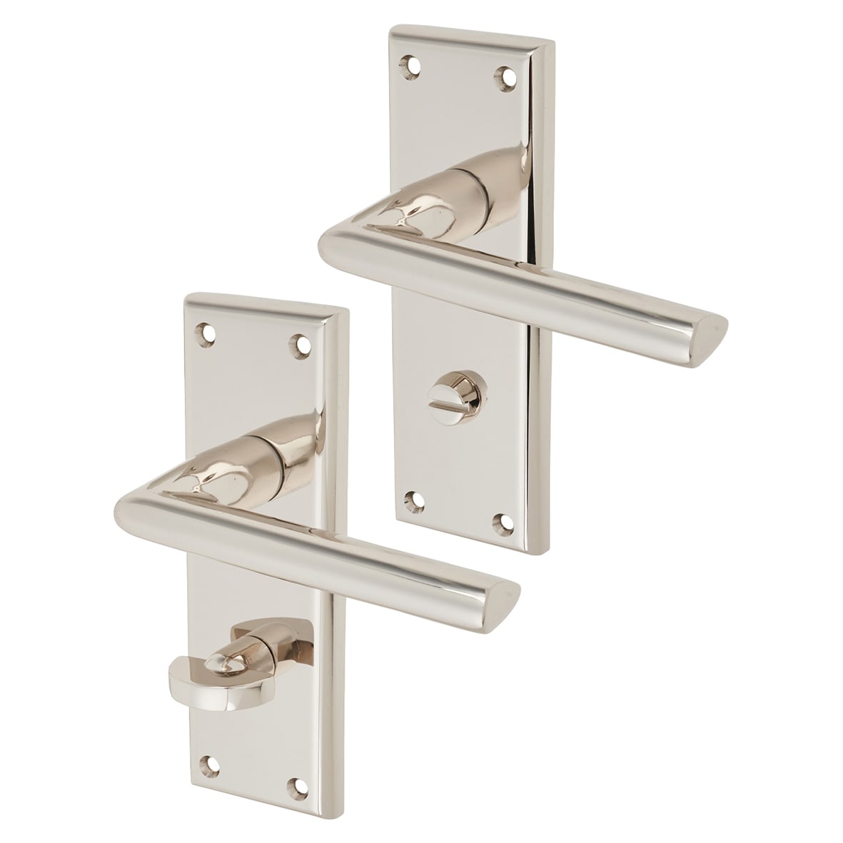 Brass Polished Nickel Bathroom Door Handles - Dieci Range - 150 x 50mm