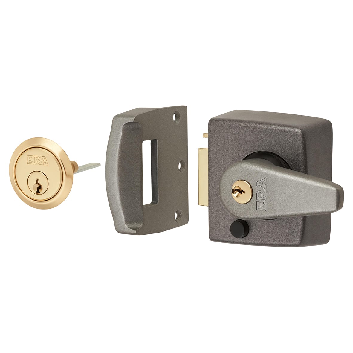 Double Locking Nightlatch - 40mm Backset - Grey Case/ Brass Cylinder
